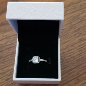 Silver Pandora square halo ring